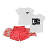 Tiny Teenager Red Leather Tassels Girls Shorts Sets