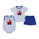 Baseball Blue Stripe Boys Summer Romper