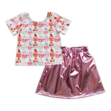 XO Cakes Pink Leather Girls Skirt Sets