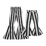 Kids Mommy & Me Black White Stripes Flared Girls Jeans Pants