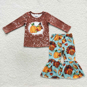 Turkey Pumpkin Brown Girls Thanksgiving Outfits