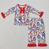 Cartoon Dogs White Red Ruffles Girls Christmas Pajamas