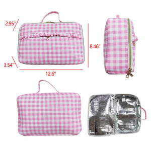 Pink White Plaid Insulated Lunch Bag