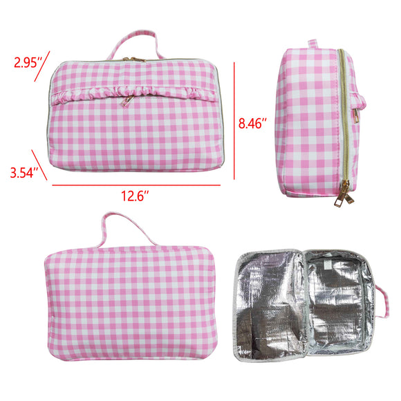 Pink White Plaid Insulated Lunch Bag