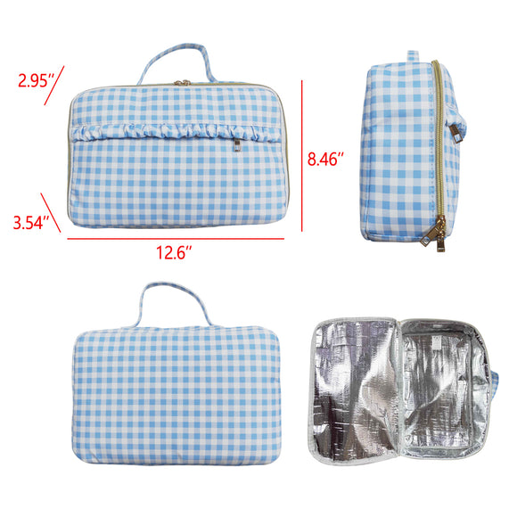 Blue White Plaid Insulated Lunch Bag