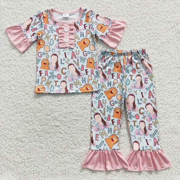 3-6M-5-6T Ms. Rachel Letters Pink Ruffles Girls Back to School Pajamas