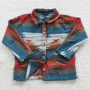 Gray Blue Red Stripe Shirt Boys Long Sleeve Top