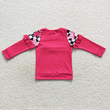 Cartoon Dolls Black White Plaid Ruffles Girls Long Sleeve Top