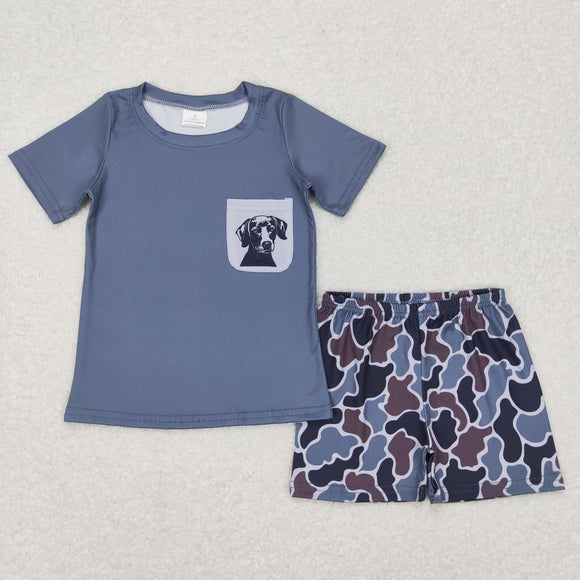 Dog Camo Blue Boys Shorts Sets