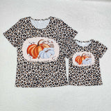 Pumpkin Leopard Print Mommy & Me Girls Short Sleeve Top