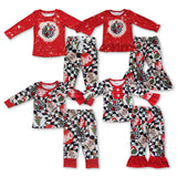 Disco Cartoon Plaid Red Boys Christmas Pajamas