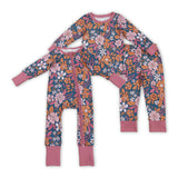 Pink Orange Floral Blue Girls Long Sleeve Pajamas