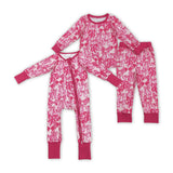 Bow Pattern Hot Pink Girls Fall Romper