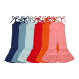 Solid Pinkish Orange Girls Jumpsuit