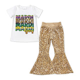 Letters Gold Sequins Girls Mardi Gras Outfits