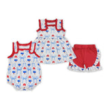 Popsicle Bow Pattern Red Ruffles Girls 4th of July Romper