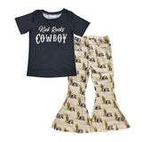 Cowboy Rodeo Jeans Girls Short Sleeve+Trousers Sets