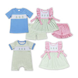 Bunny Eggs Green Stripe Boys Easter Romper