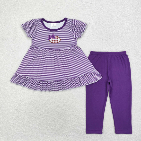 Football Stripe Purple Girls Short Sleeve+Trousers Sets