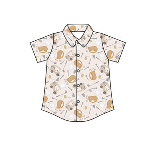 Personal customization- Golf Buttons Brown Boys Short Sleeve Top