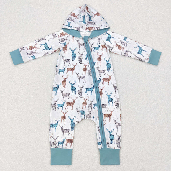 Deer Blue White Hoodie Boys Fall Romper