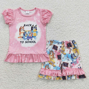 Cartoon Dogs Pink Ruffles Girls Back to School Outfits