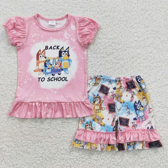 Cartoon Dogs Pink Ruffles Girls Back to School Outfits