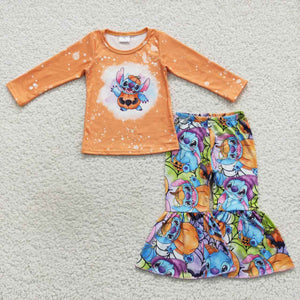 Cartoon Pumpkin Purple Orange Girls Halloween Outfits