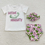 Define Naughty Pink Plaid Girls Christmas Bummies Sets