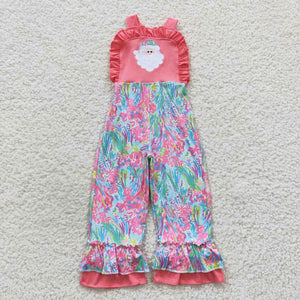 Santa Floral Pink Girls Christmas Jumpsuit