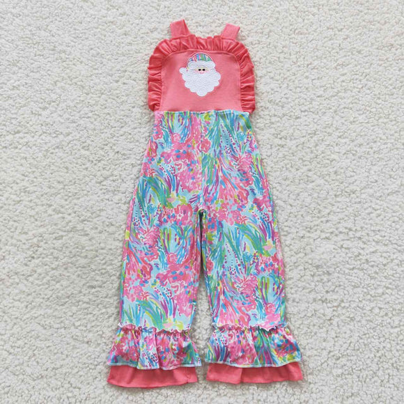 Santa Floral Pink Girls Christmas Jumpsuit