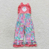 Santa Floral Pink Girls Christmas Jumpsuit