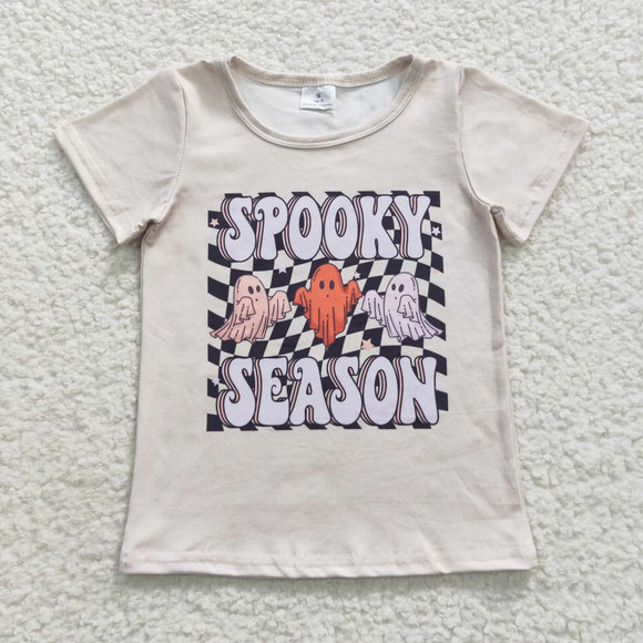 Spooky Season Ghost Plaid Girls Halloween Top