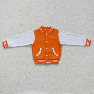 Orange White Baseball Jacket Boys Long Sleeve Top