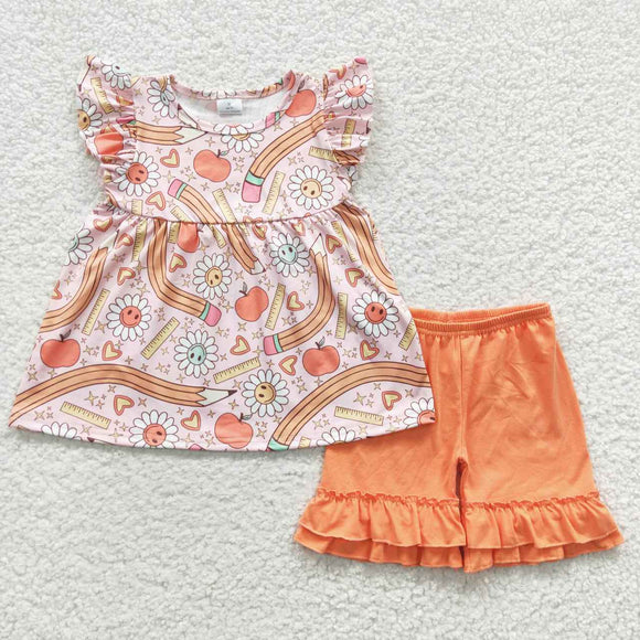 Pencil Floral Apple Pink Girls Back to School Outfits