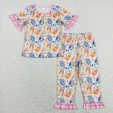 Cartoon Dogs Carrots Eggs Plaid Pink Girls Easter Pajamas