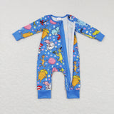 Cartoon Cat Animals Blue Boys Fall Romper