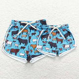 Kids Cows Blue Mommy & Me Girls Shorts