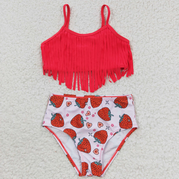 Strawberry Red Tassels Girls Swimsuits