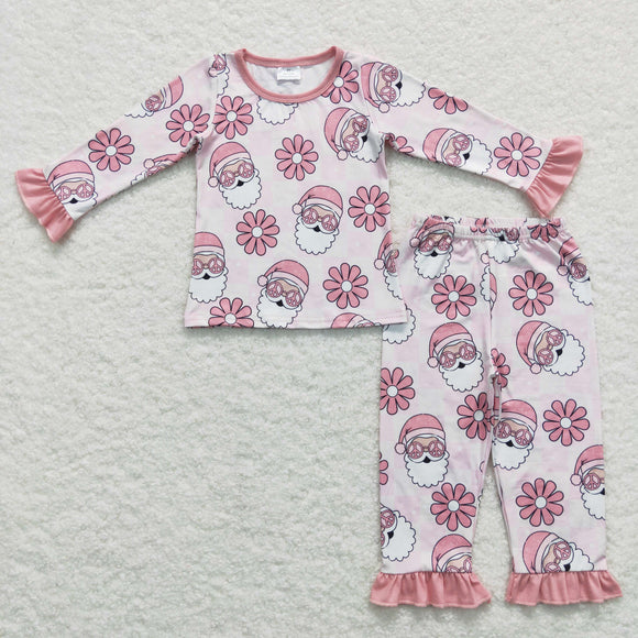 Santa Floral Pink Girls Christmas Pajamas