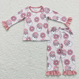 Santa Floral Pink Girls Christmas Pajamas