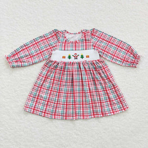 Gift Tree Santa Smocked Plaid Girls Christmas Dress