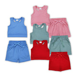 Solid Pink Lace-up Athletic Girls Shorts Sets