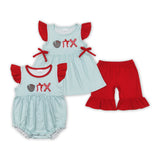 Baseball Green Stripe Red Ruffles Girls Summer Romper