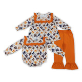 Bow Pattern Orange Ruffles Girls Halloween Outfits