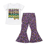 Letters Leopard Print Purple Denim Girls Mardi Gras Outfits