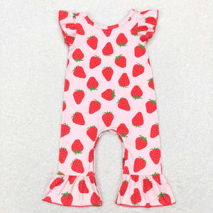 Strawberry Ruffles Pink Girls Summer Romper