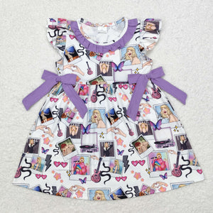 Singer Butterfly Purple Bows Girls Flutter Sleeve Dress