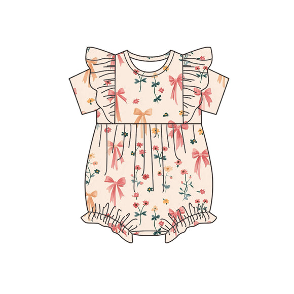 Personal customization- Bow Pattern Floral Girls Summer Romper