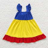 Cartoon Princess Bow Blue Yellow Red Girls Flutter Sleeve Dress